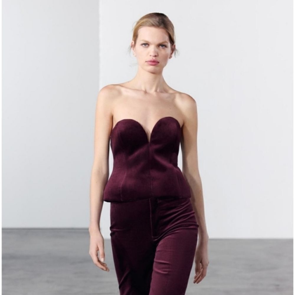 Zara Velvet Corset Burgundy Size S